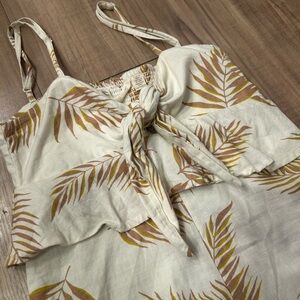 Billabong White and Brown Palm bell bottom Jumpsuit